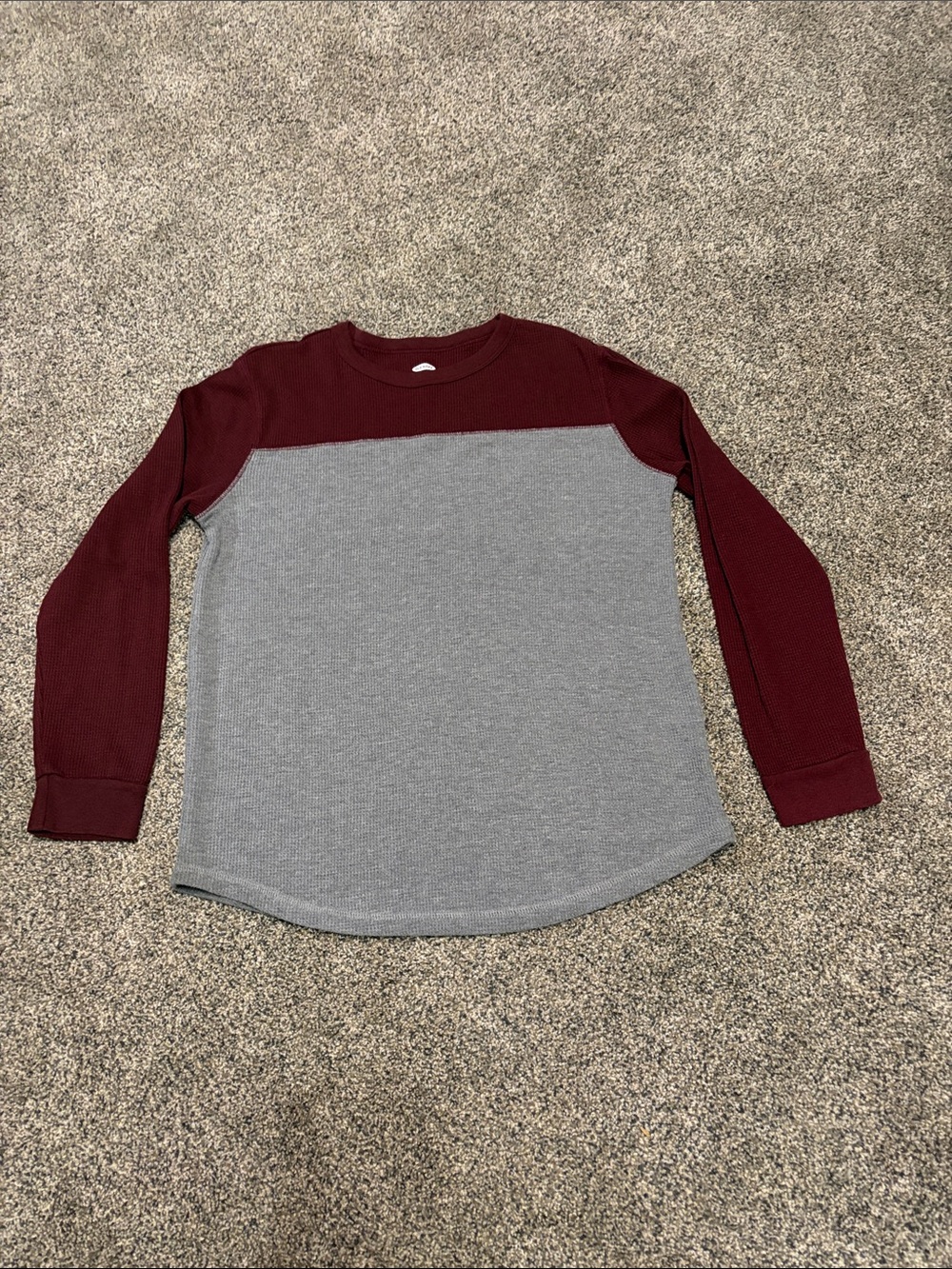 Boys Long-Sleeve Colorblock Thermal Top - Maroon & Gray Size XL 14-16